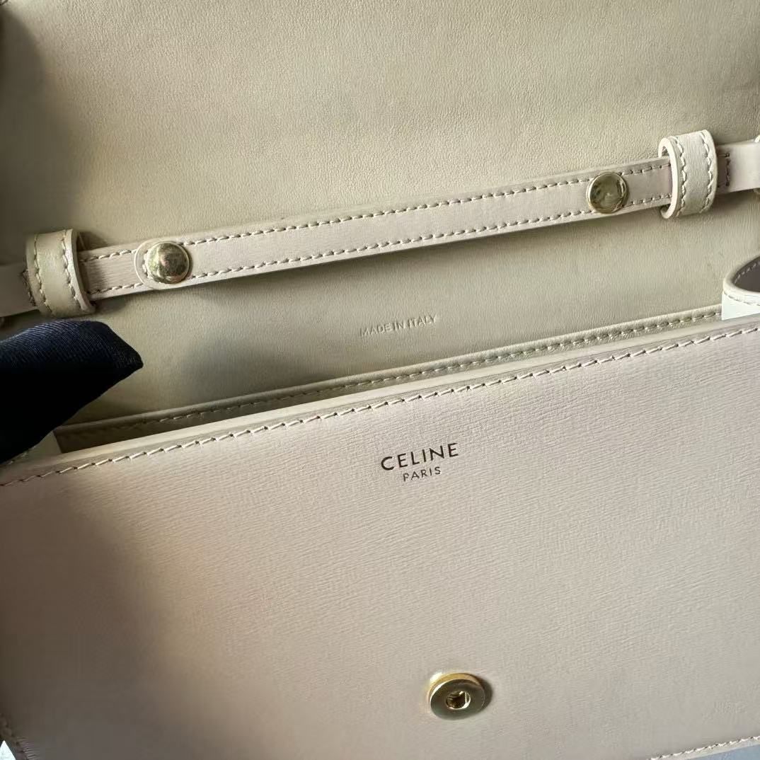 Celine Cuir Triomphe Logo-Printed Bag Beige Gold Cowhide