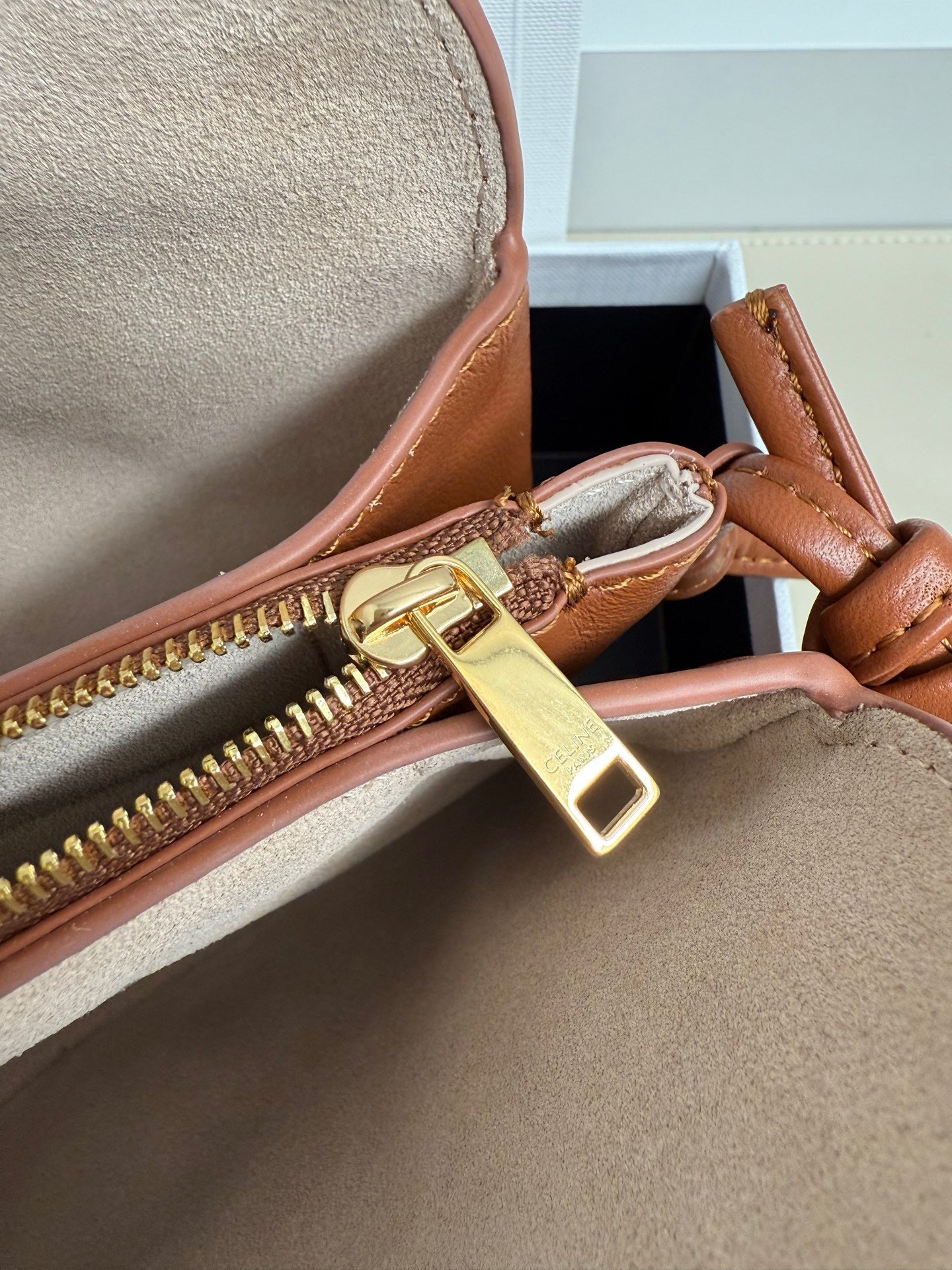Celine 2025 Trio Flap Bag 22cm Brown Smooth Lambskin Leather