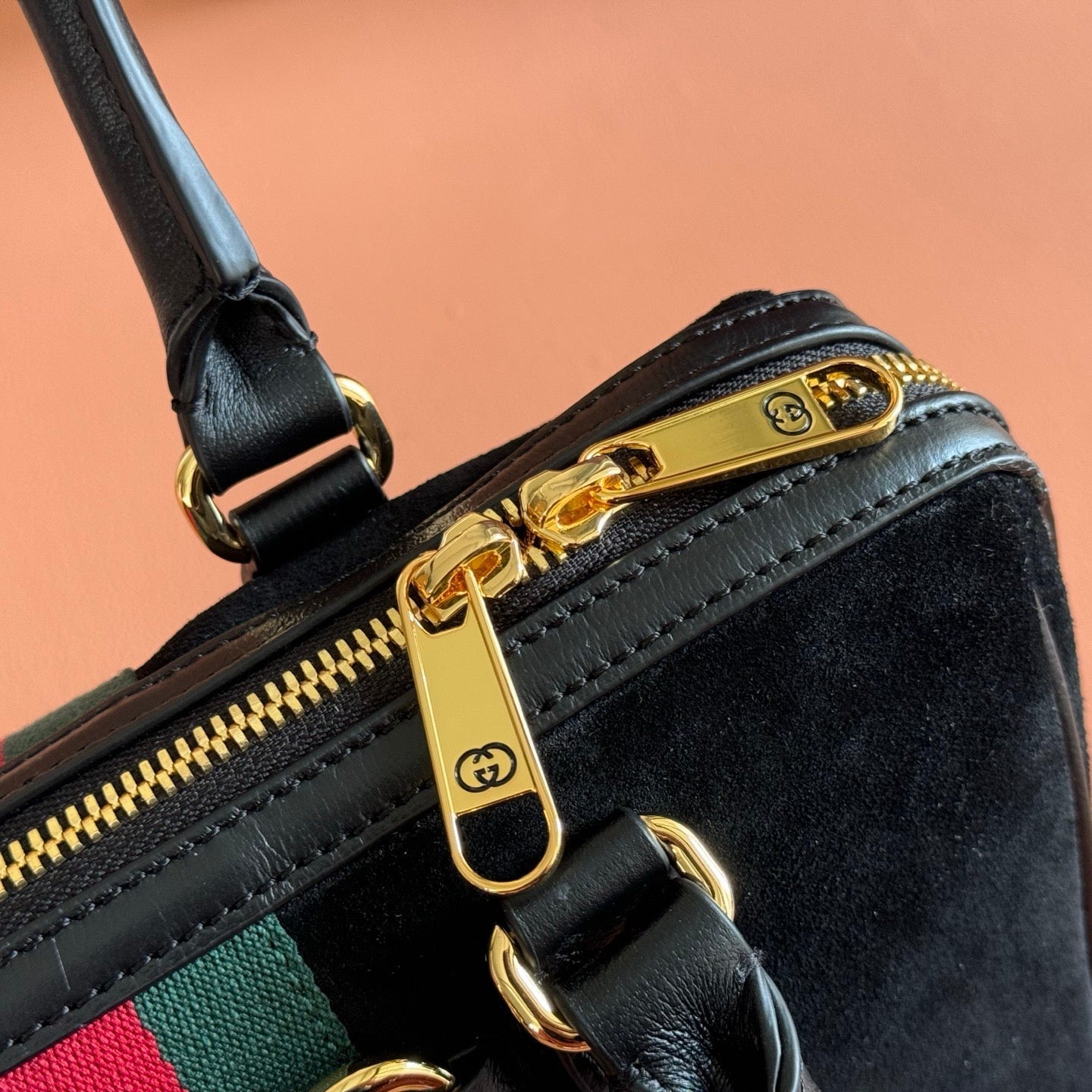 Gucci 2026 Ophidia Boston Bag 28cm Black Suede Leather