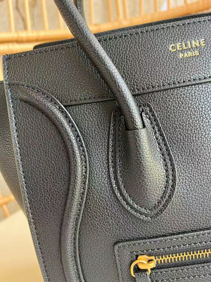 Celine Micro Luggage Tote Bag Black Grain Leather