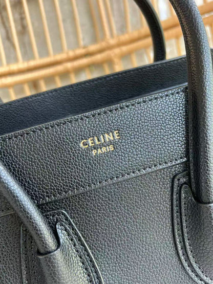 Celine Micro Luggage Tote Bag Black Grain Leather