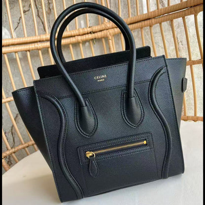 Celine Micro Luggage Tote Bag Black Grain Leather