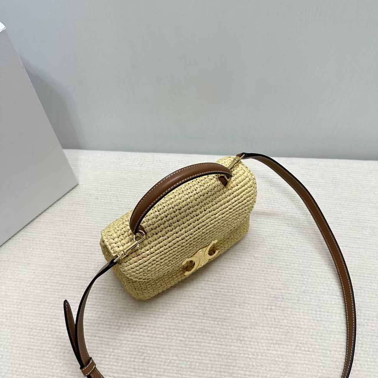 Celine Teen Nino Bag 20 Beige Brown Raffia Leather