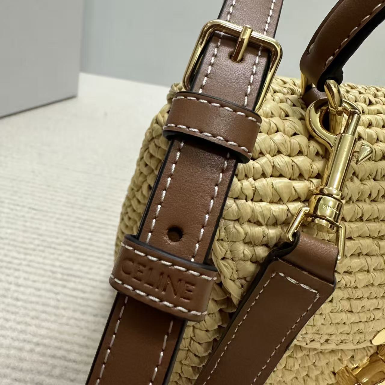 Celine Teen Nino Bag 20 Beige Brown Raffia Leather
