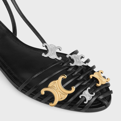 Celine 26s Cage Flat Sandals Black Lambskin