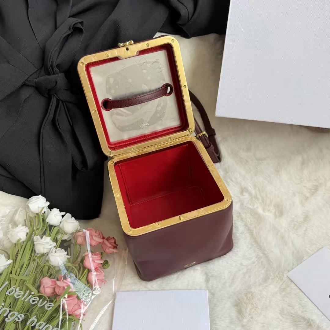 Celine Cube In Burgundy Supple Calfskin
