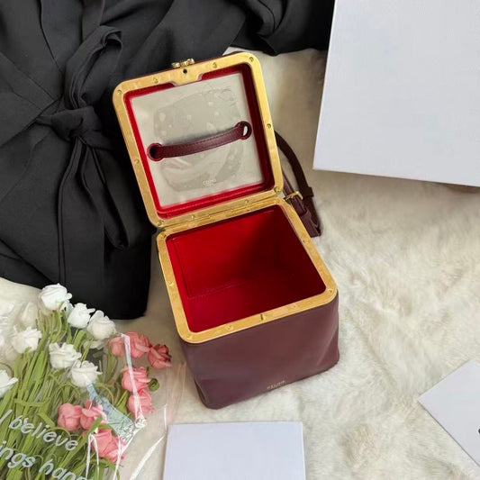 Celine Cube In Burgundy Supple Calfskin