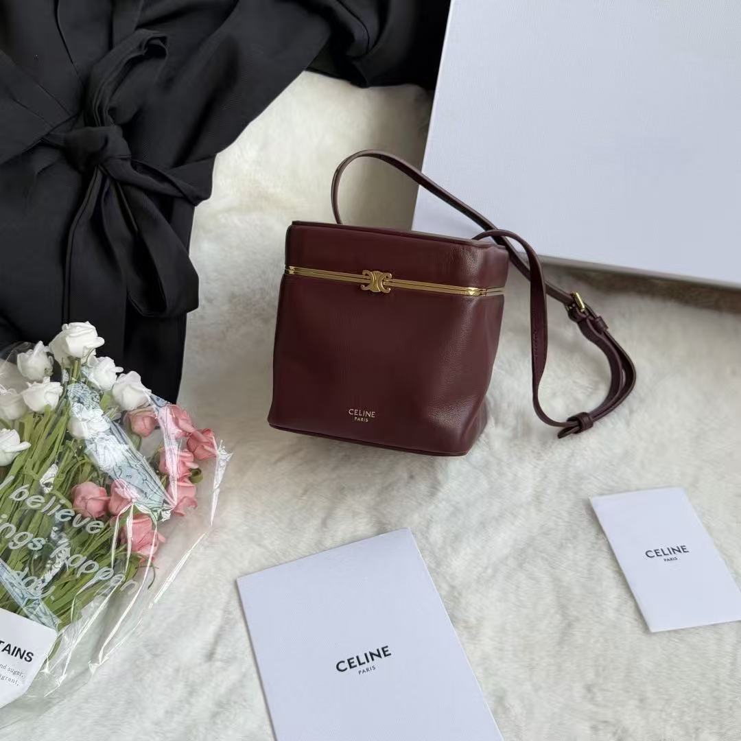 Celine Cube In Burgundy Supple Calfskin