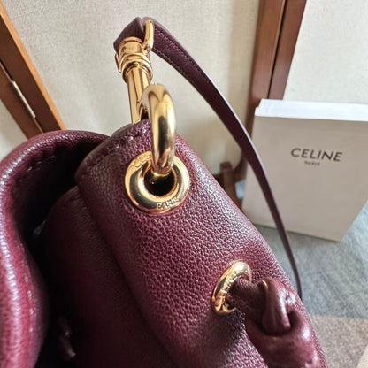 Celine Little Halfmoon Soft Triomphe Bag Burgundy Lambskin
