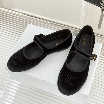 Celine 25 Eve Triomphe Ballet Flat Black Velvet 547727