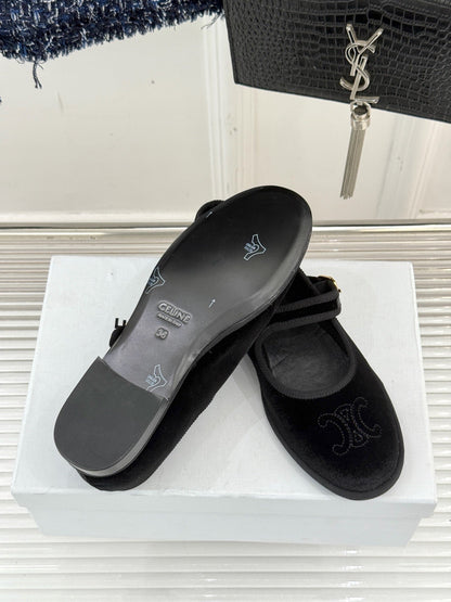 Celine 25 Eve Triomphe Ballet Flat Black Velvet 547727