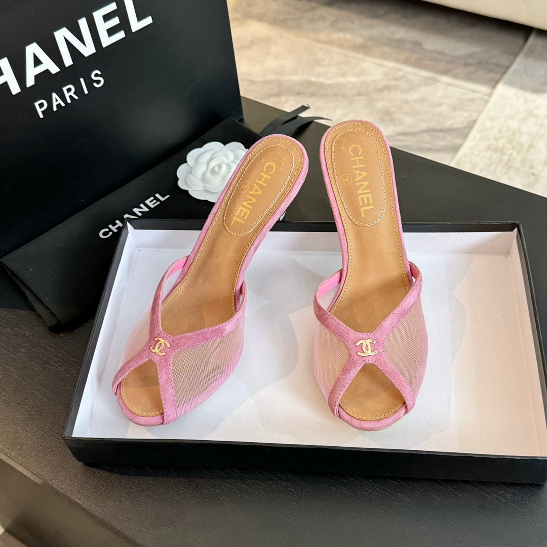 CC 2026 High Heeled Slippers 70 Mesh Suede