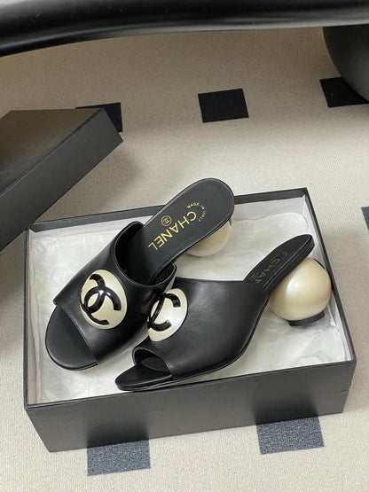 CC 2026 Pearl Heel Sandals 70 Double C Buckle Sheepskin
