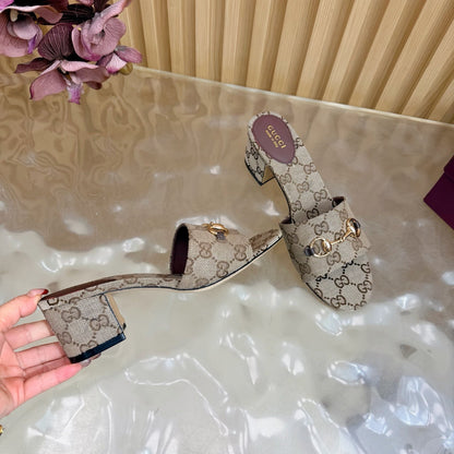 GG 26ss Chunky Heel Sandals 55 Double G Canvas