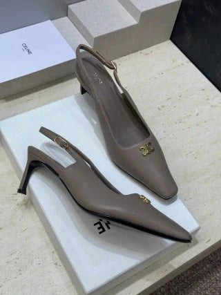 Celine 26 Slingback Pumps Triomphe Logo 65mm Leather 762631