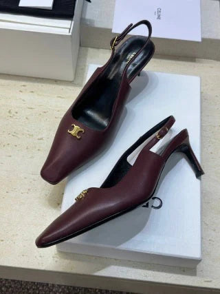 Celine 26 Slingback Pumps Triomphe Logo 65mm Leather 762631