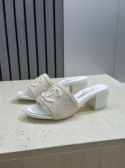Chanel 2026 Double C Letter Sandals Woven Leather 787177