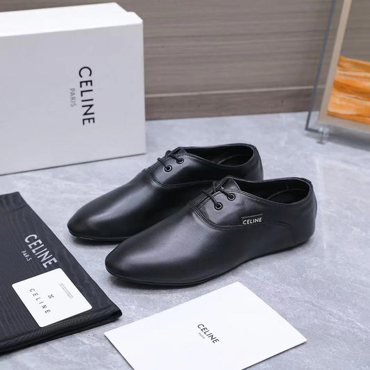 Celine 2026 Ballet Lace-Up Shoe Black and White Lambskin 628591