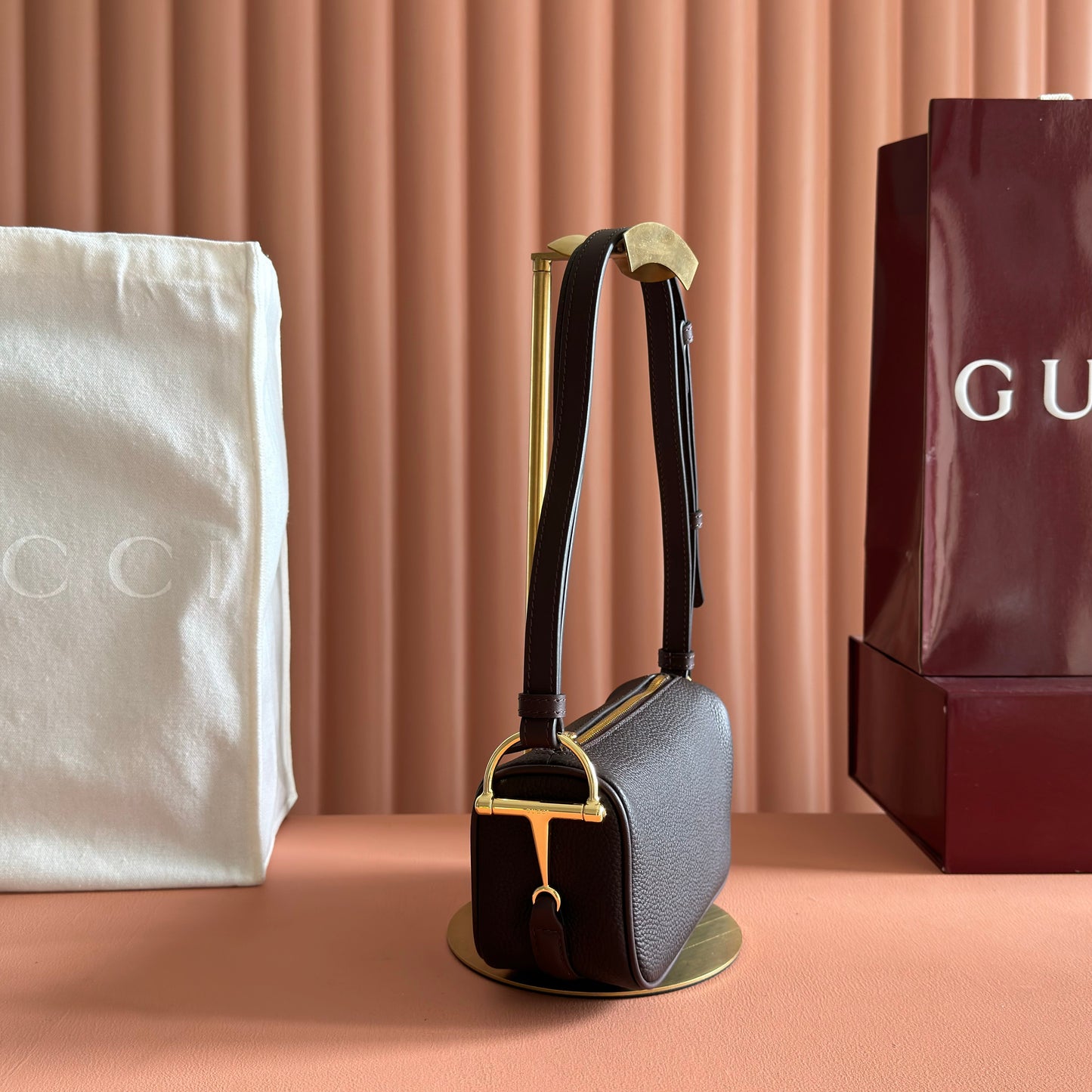 Gucci 2026 Half Horsebit Bag 19.5cm Brown Chocolate Cowhide 277448