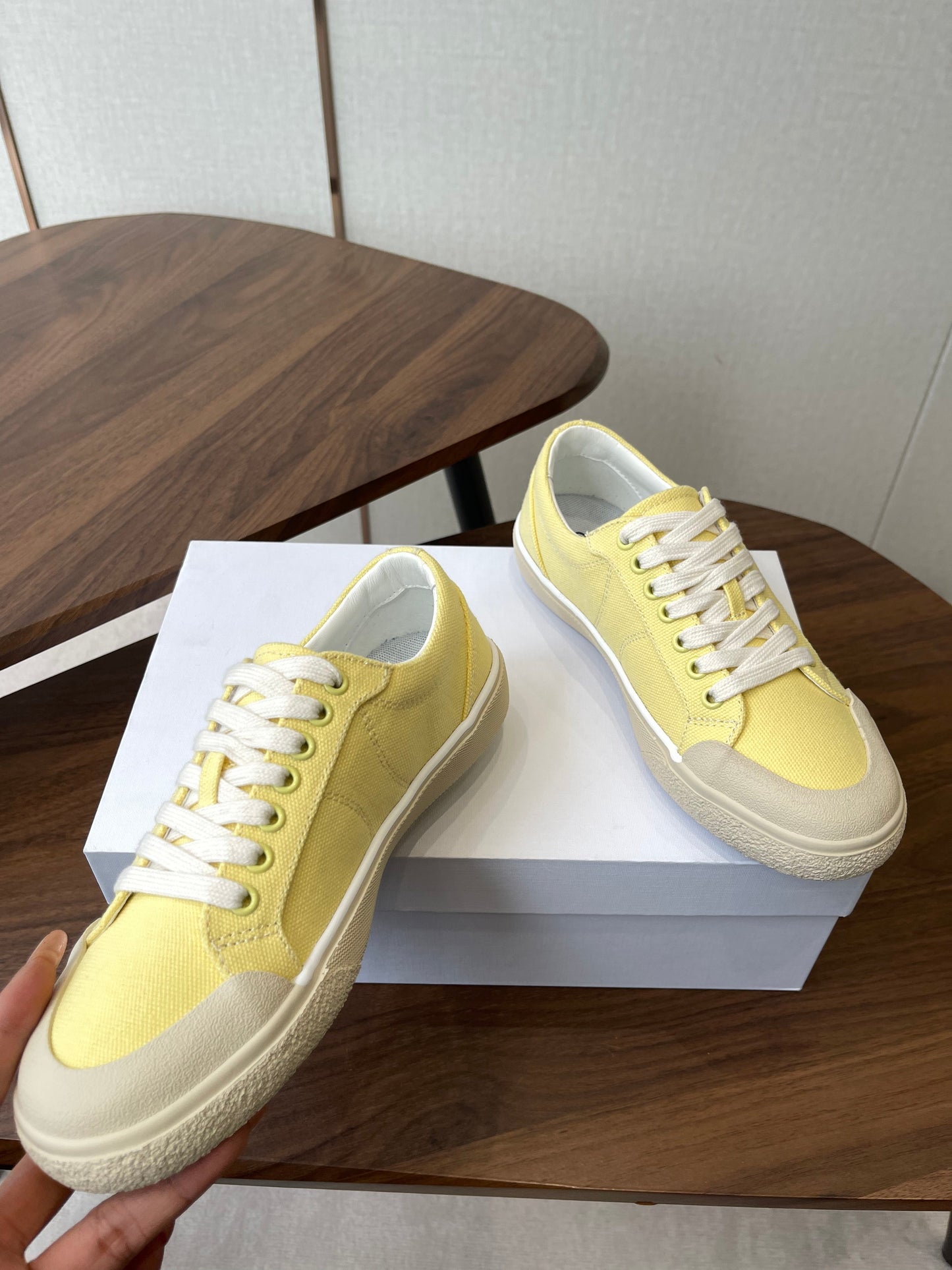 Celine Alan Sneakers Light Yellow Canvas Rubber 790668