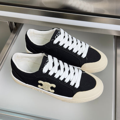 Celine 26s Lace-Up Sneakers In Black Canvas