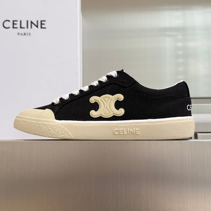 Celine 26s Lace-Up Sneakers In Black Canvas