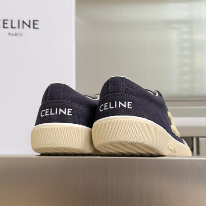 Celine 26s Lace-Up Sneakers In Navy Blue Canvas