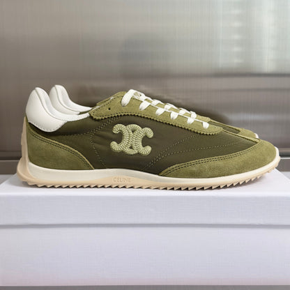 Celine 26s Racer Sneakers In Moss Green Fabric And Suede
