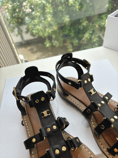 CL Lympia Gladiator Sandal In Black Tan Calfskin 319897
