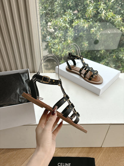 CL Lympia Gladiator Sandal In Black Tan Calfskin 319897
