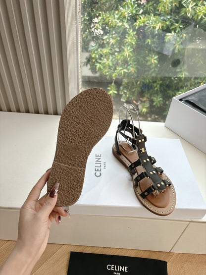 CL Lympia Gladiator Sandal In Black Tan Calfskin 319897