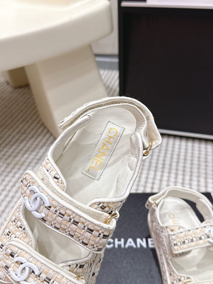 CC 26s Sandals Beige Leather Raffia 632399