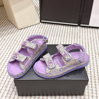 CC 26s Sandals Purple White Beige Leather 632404