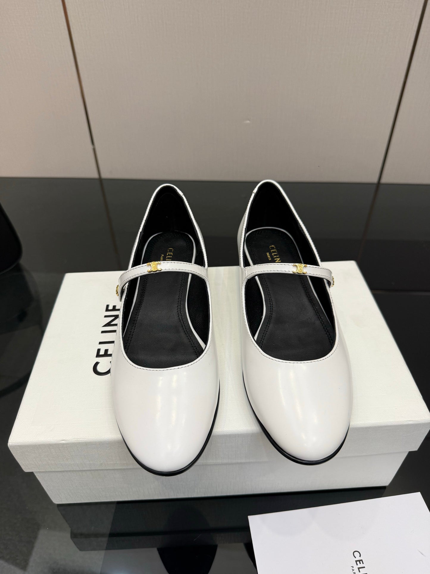 Celine City Mary-Jane White Lambskin 725640