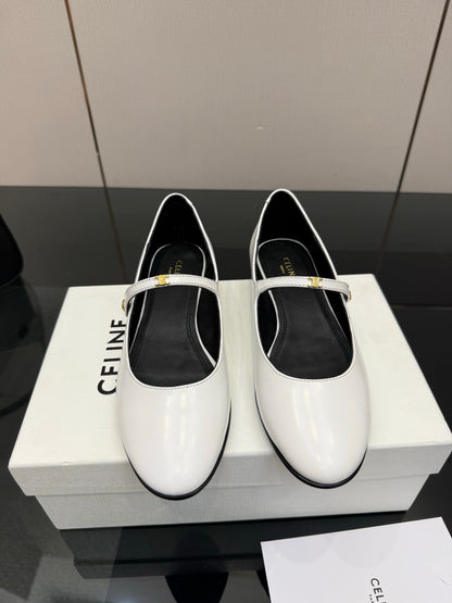 Celine City Mary-Jane White Lambskin 725640
