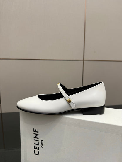 Celine City Mary-Jane White Lambskin 725640