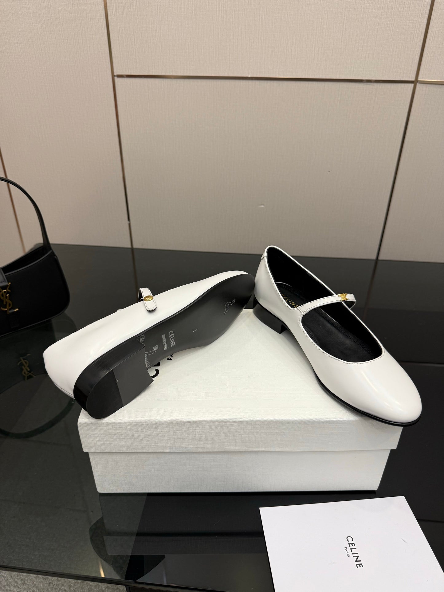 Celine City Mary-Jane White Lambskin 725640