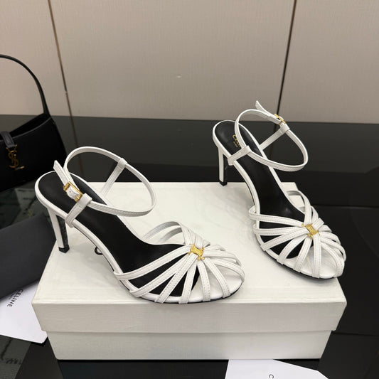 Celine 26s Sandal Triomphe 8.5cm White Lambskin 894266