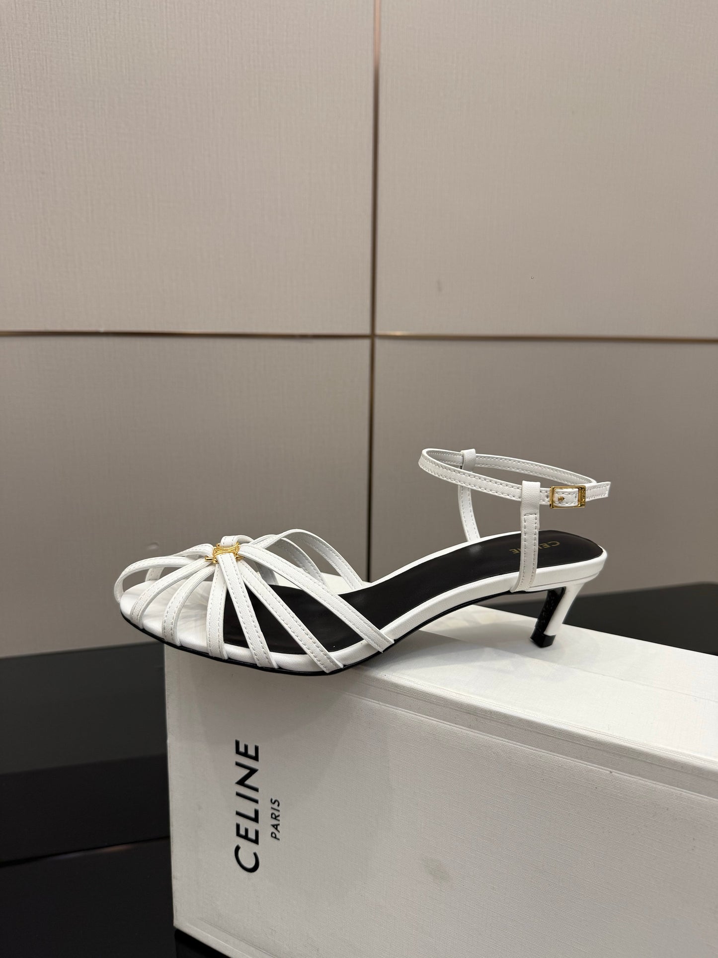Celine 26s Sandal Triomphe 5cm White Lambskin 894267