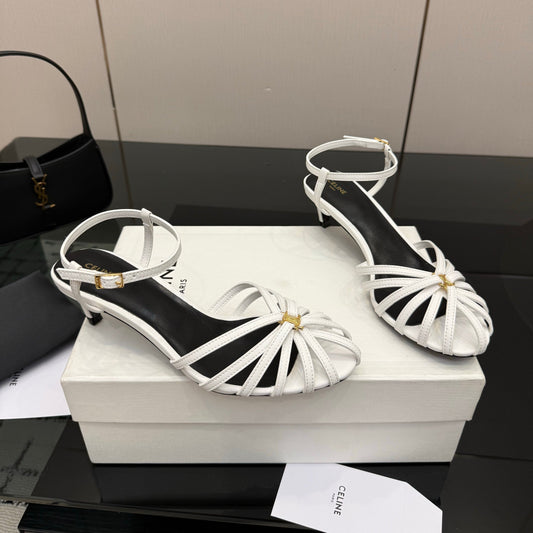 Celine 26s Sandal Triomphe 5cm White Lambskin 894267