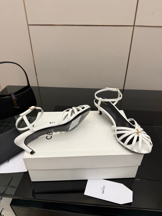 Celine 26s Sandal Triomphe 5cm White Lambskin 894267