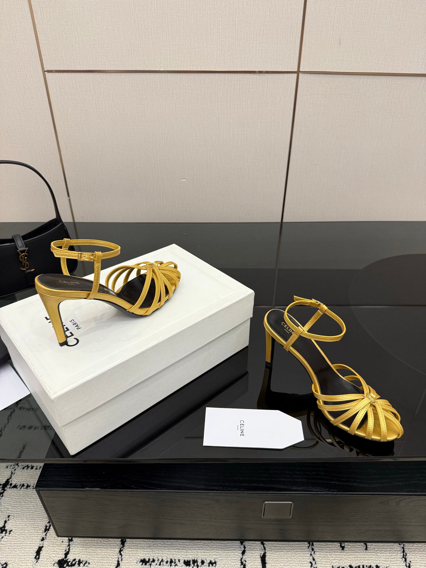 Celine 26s Sandal Triomphe 8.5cm Gold Lambskin 894268