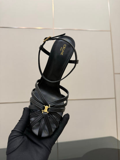 Celine 26s Sandal Triomphe 8.5cm Black Lambskin 894270