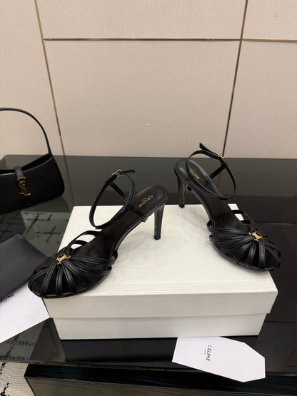 Celine 26s Sandal Triomphe 8.5cm Black Lambskin 894270