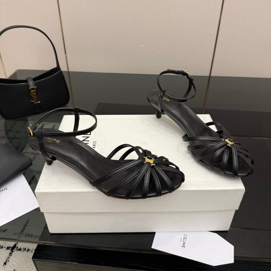 Celine 26s Sandal Triomphe 5cm Black Lambskin 894271