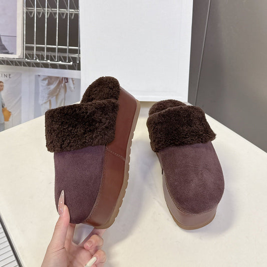 Celine 26s Wedge Mules In Plum Brown Suede And Wool