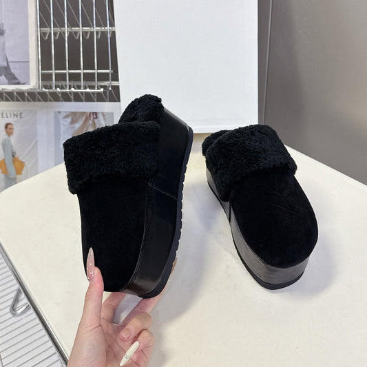 Celine 26s Wedge Mules In Black Suede And Wool