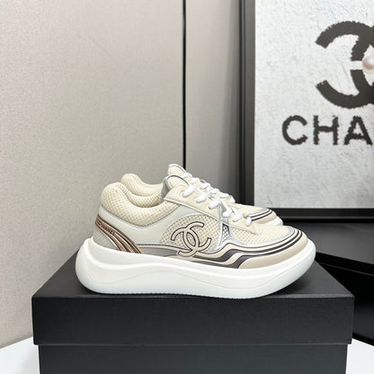 CC 26s Casual Sneakers Light Beige Sliver Fabric Cowhide 626382