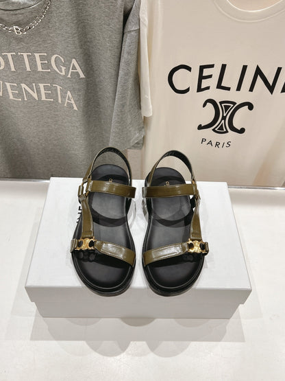 CELINE MAUD SANDAL WITH TRIOMPHE ARMY GREEN COWHIDE 236757