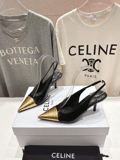 Celine 25C Slingback Pump Black mix Gold Sheepskin 236771